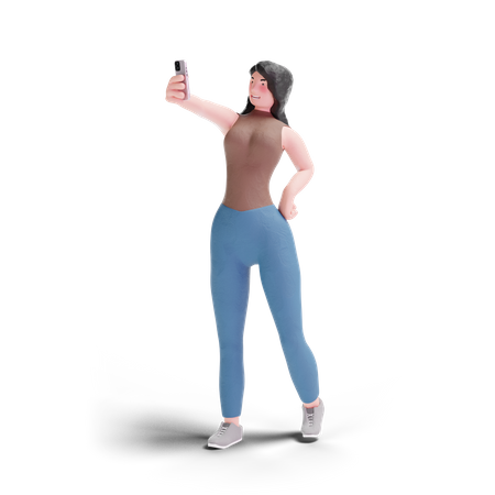 Selfie fille aux cheveux longs utilisant un smartphone  3D Illustration