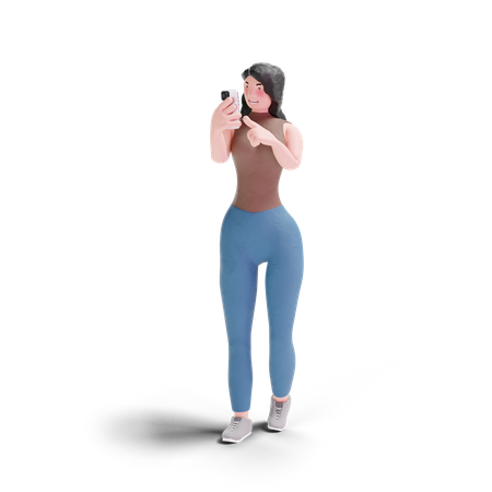 Fille aux cheveux longs utilisant un téléphone  3D Illustration