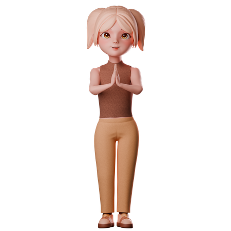 Fille aux mains jointes  3D Illustration