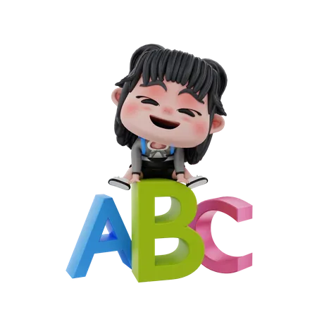 Fille avec des alphabets  3D Illustration