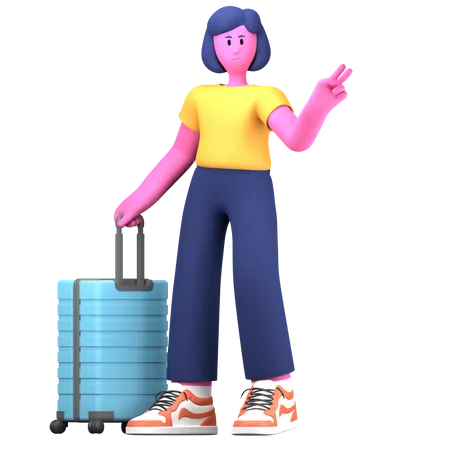 Fille avec des bagages  3D Illustration