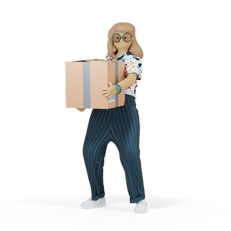 Fille avec boîte de livraison  3D Illustration