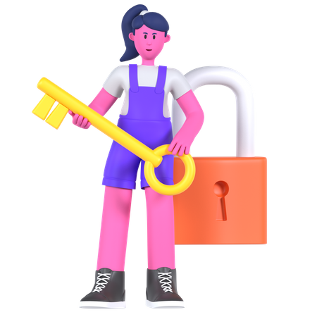 Fille avec clé  3D Icon