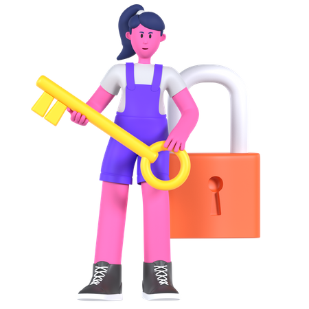 Fille avec clé  3D Illustration