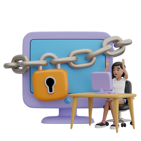 Fille avec ordinateur verrouillé  3D Icon