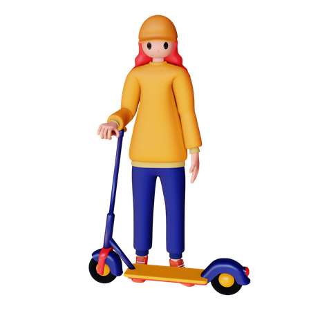 Fille avec scooter électrique  3D Illustration