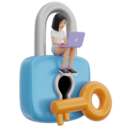 Fille avec serrure pour ordinateur portable  3D Icon