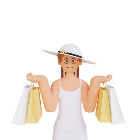 Fille avec un sac à provisions  3D Icon