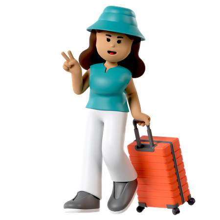 Fille avec une valise de voyage  3D Icon