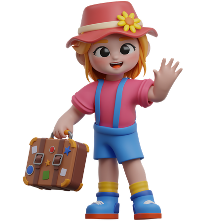 Fille avec valise de voyage  3D Illustration