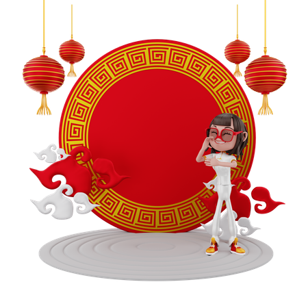 Fille célébrant le nouvel an chinois  3D Illustration