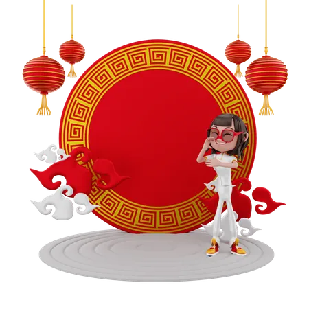 Fille célébrant le nouvel an chinois  3D Illustration