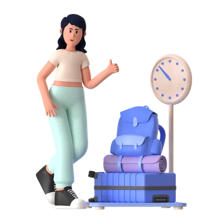 Fille vérifier le poids des bagages  3D Illustration