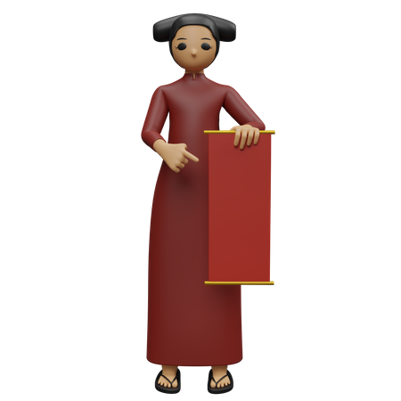 Fille chinoise montrant la bannière  3D Illustration