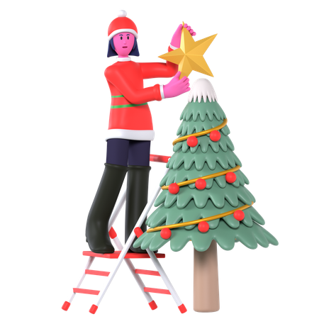 Fille de Noël décorer l'arbre de Noël  3D Icon