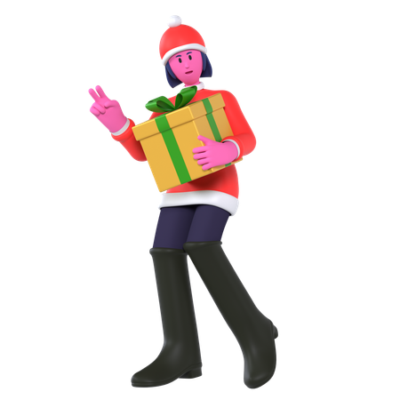 Fille de Noël heureuse de recevoir un cadeau  3D Icon