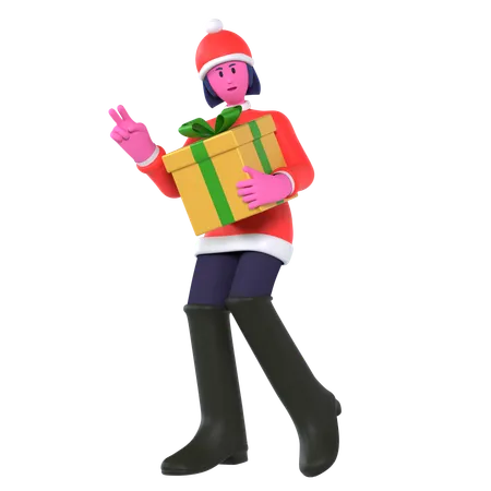 Fille de Noël heureuse de recevoir un cadeau  3D Icon