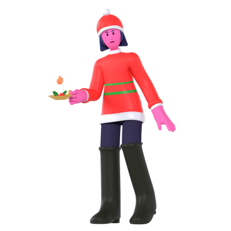 Fille De Noël Tenant Une Bougie De Noël  3D Icon