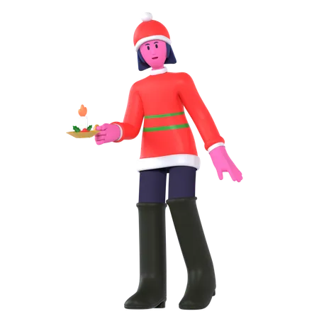 Fille De Noël Tenant Une Bougie De Noël  3D Icon