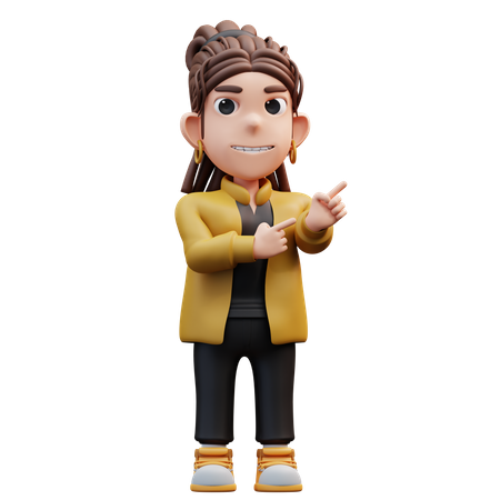 Fille de styliste pointant du côté  3D Icon