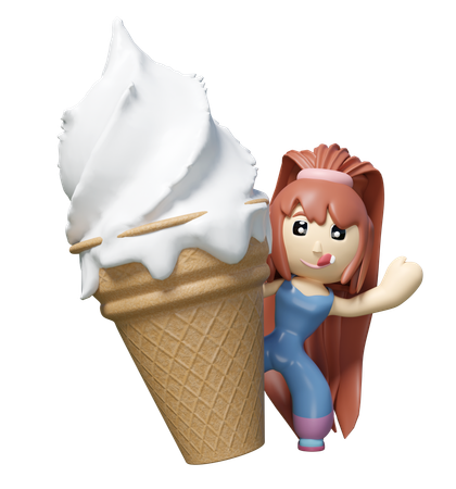 Fille debout à côté d'une grosse glace  3D Icon