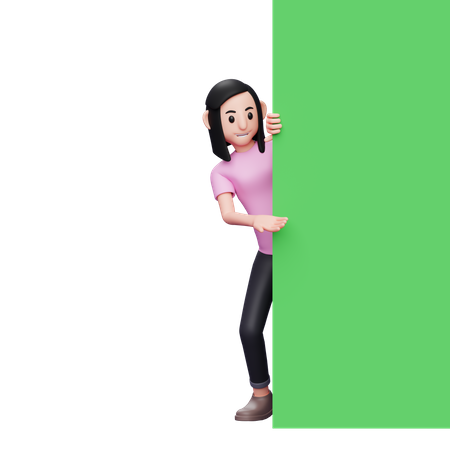 Fille debout derrière l'écran  3D Icon