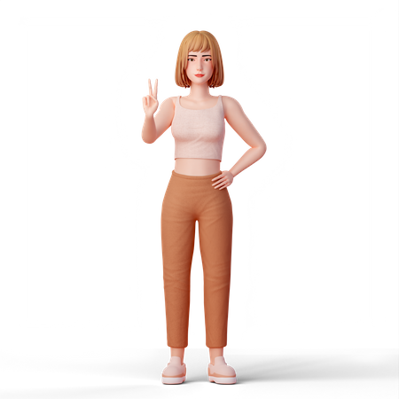 Fille debout tout en faisant un geste de paix  3D Illustration