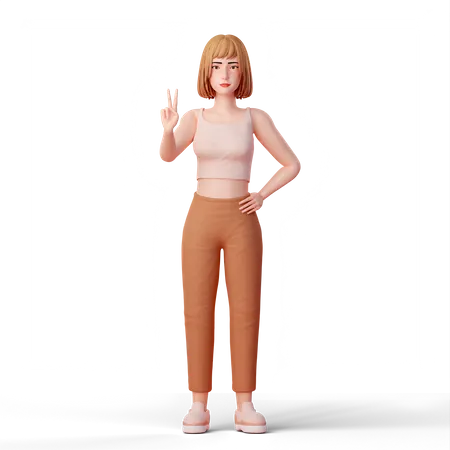 Fille debout tout en faisant un geste de paix  3D Illustration