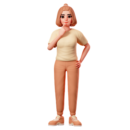 Fille décontractée avec un geste de réflexion, Daydream  3D Icon