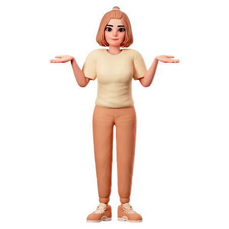 Fille décontractée montrant une pose de haussement d'épaules  3D Illustration