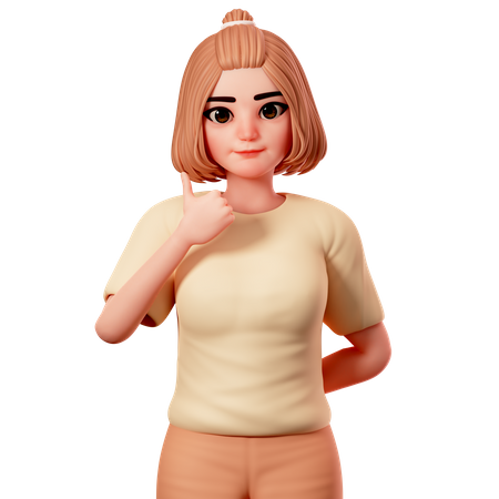 Casual Girl montrant les pouces vers le haut en utilisant la main gauche  3D Illustration