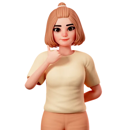 Casual Girl montrant les pouces vers le haut en utilisant la main gauche  3D Illustration