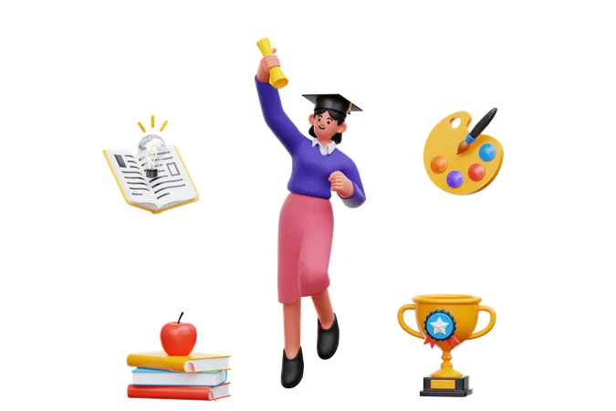 Fille diplômée avec certificat  3D Illustration