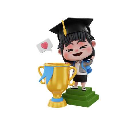 Fille diplômée avec récompense  3D Illustration