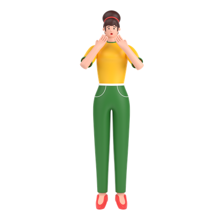 Fille donnant une expression effrayée avec sa main  3D Icon