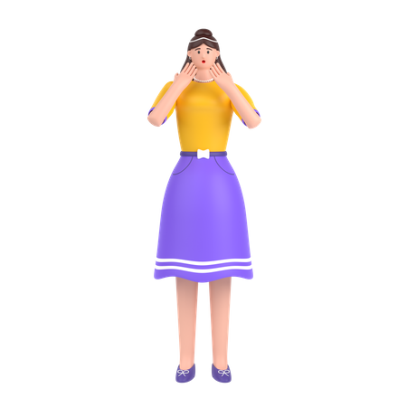 Fille donnant une expression effrayée avec sa main  3D Icon