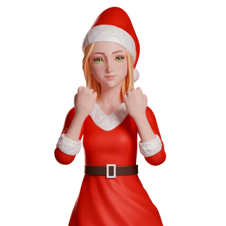 Fille du Père Noël mettant ses mains sur ses épaules  3D Illustration