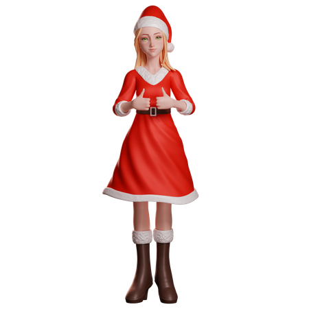 Fille du Père Noël montrant le pouce levé avec ses deux mains  3D Illustration