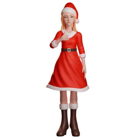 Fille du Père Noël montrant le pouce levé avec sa main gauche  3D Illustration