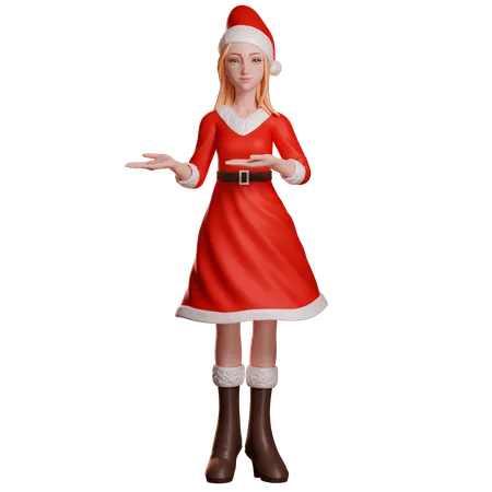 Fille du Père Noël montrant quelque chose à gauche  3D Illustration