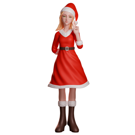 Fille du Père Noël montrant un geste de paix avec sa main droite  3D Illustration