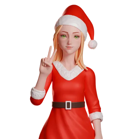 Fille du Père Noël montrant un geste de paix avec sa main gauche  3D Illustration