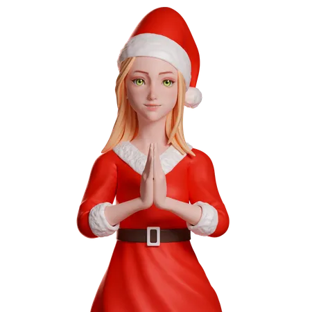 Fille du Père Noël montrant le geste de la main Namaste  3D Illustration