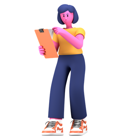 Fille écrivant sur le bloc-notes  3D Illustration