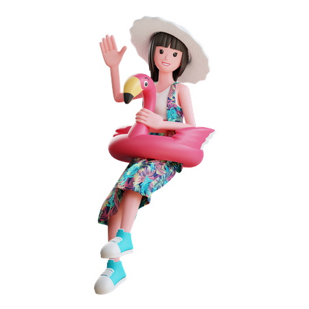 Fille en anneau flottant  3D Illustration