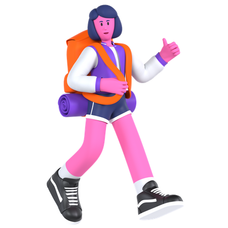 Fille en randonnée avec sac à dos  3D Icon