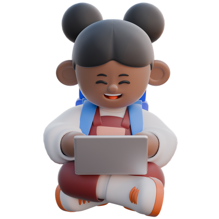 Fille en train de taper sur un ordinateur portable  3D Illustration