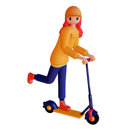 Fille chevauchant un scooter électrique  3D Illustration