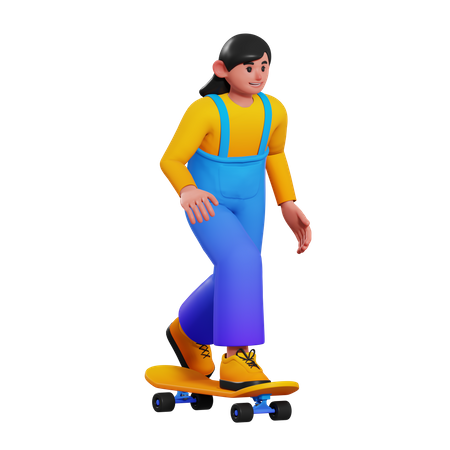 Fille faisant du skateboard  3D Illustration