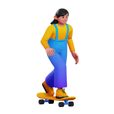 Fille faisant du skateboard  3D Illustration